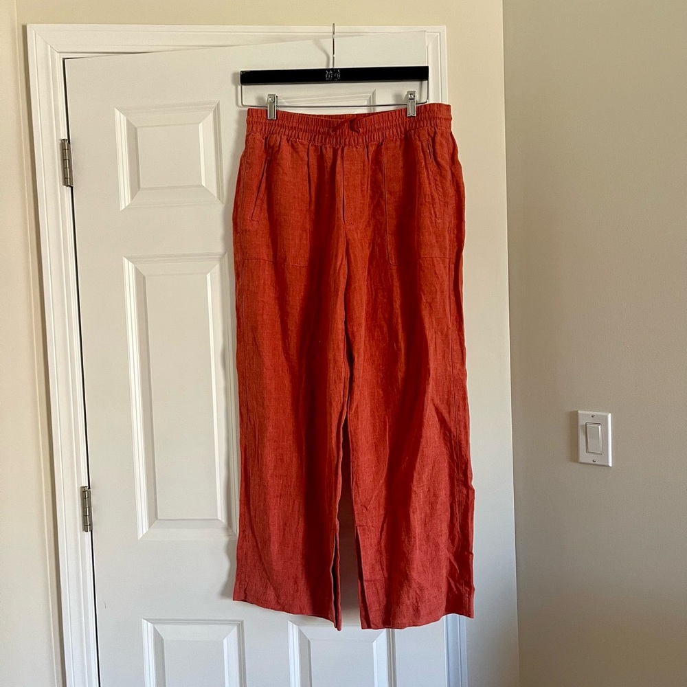 Athleta women new Wide-Leg Linen-Blend Chinos in Rust